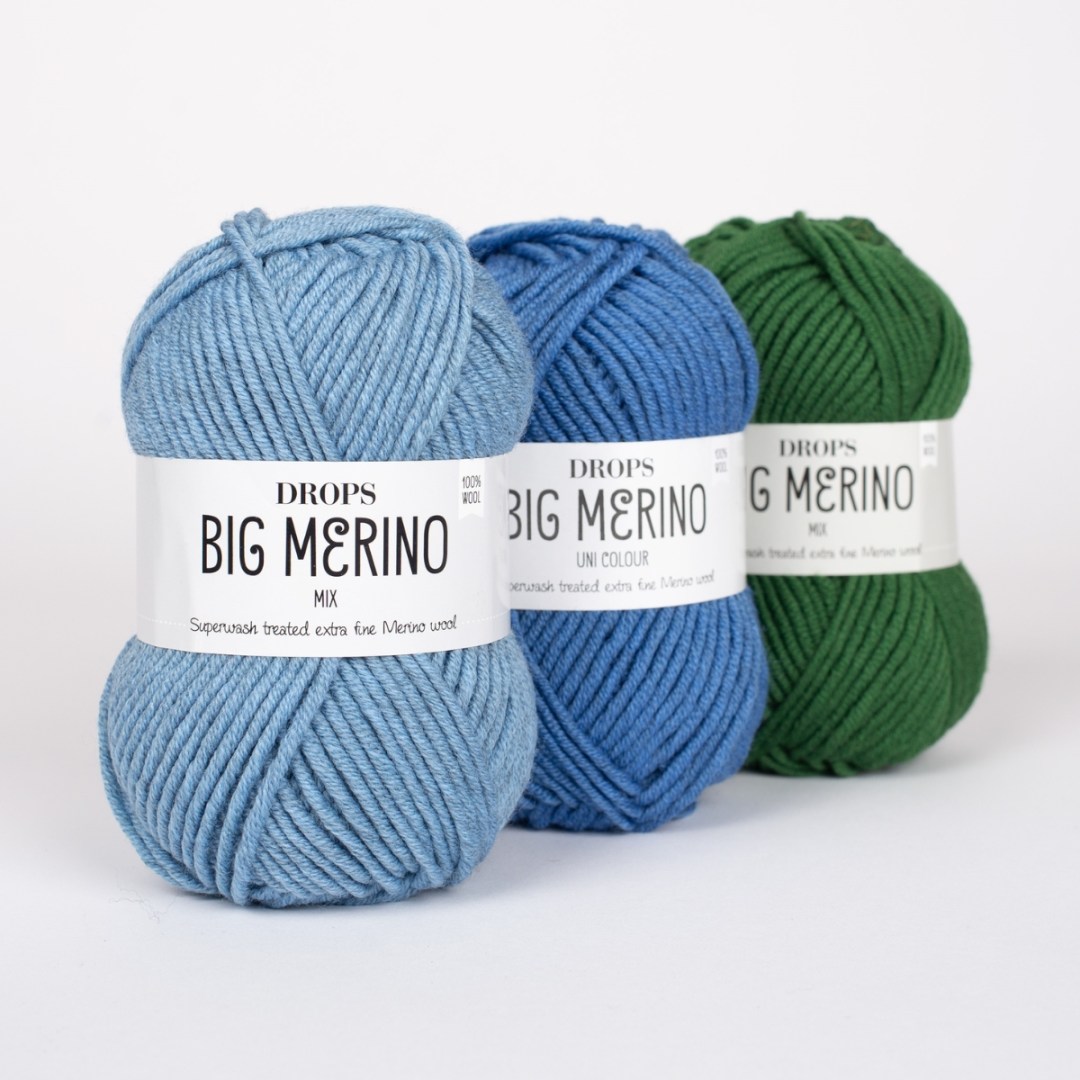 Το DROPS Big Merino είναι η συνέχεια του DROPS Merino Extra Fine, που αποτελείται από πολύ λεπτές ίνες μαλλιού μερινός από ζώα ελευθέρας βοσκής στη Νότια Αμερική.