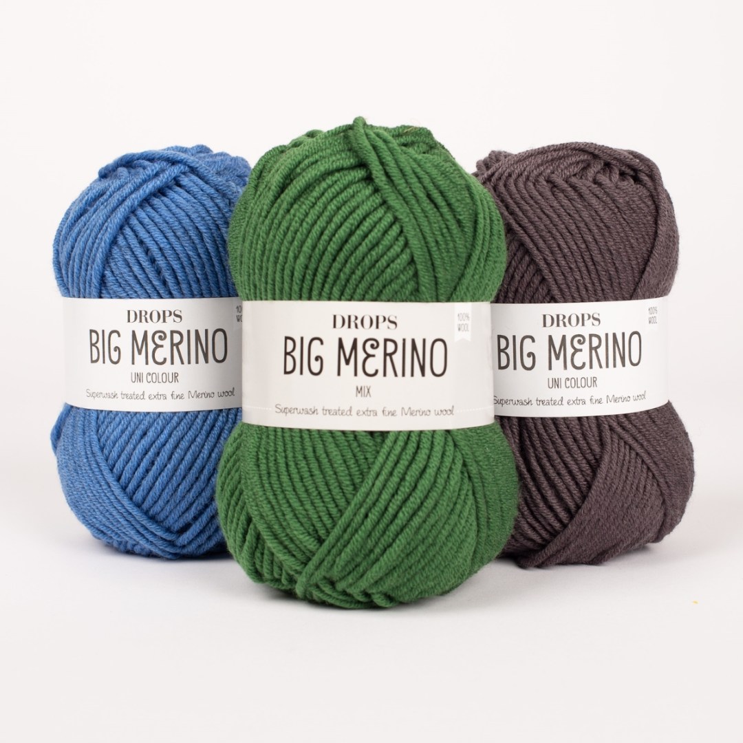 Το DROPS Big Merino είναι η συνέχεια του DROPS Merino Extra Fine, που αποτελείται από πολύ λεπτές ίνες μαλλιού μερινός από ζώα ελευθέρας βοσκής στη Νότια Αμερική.