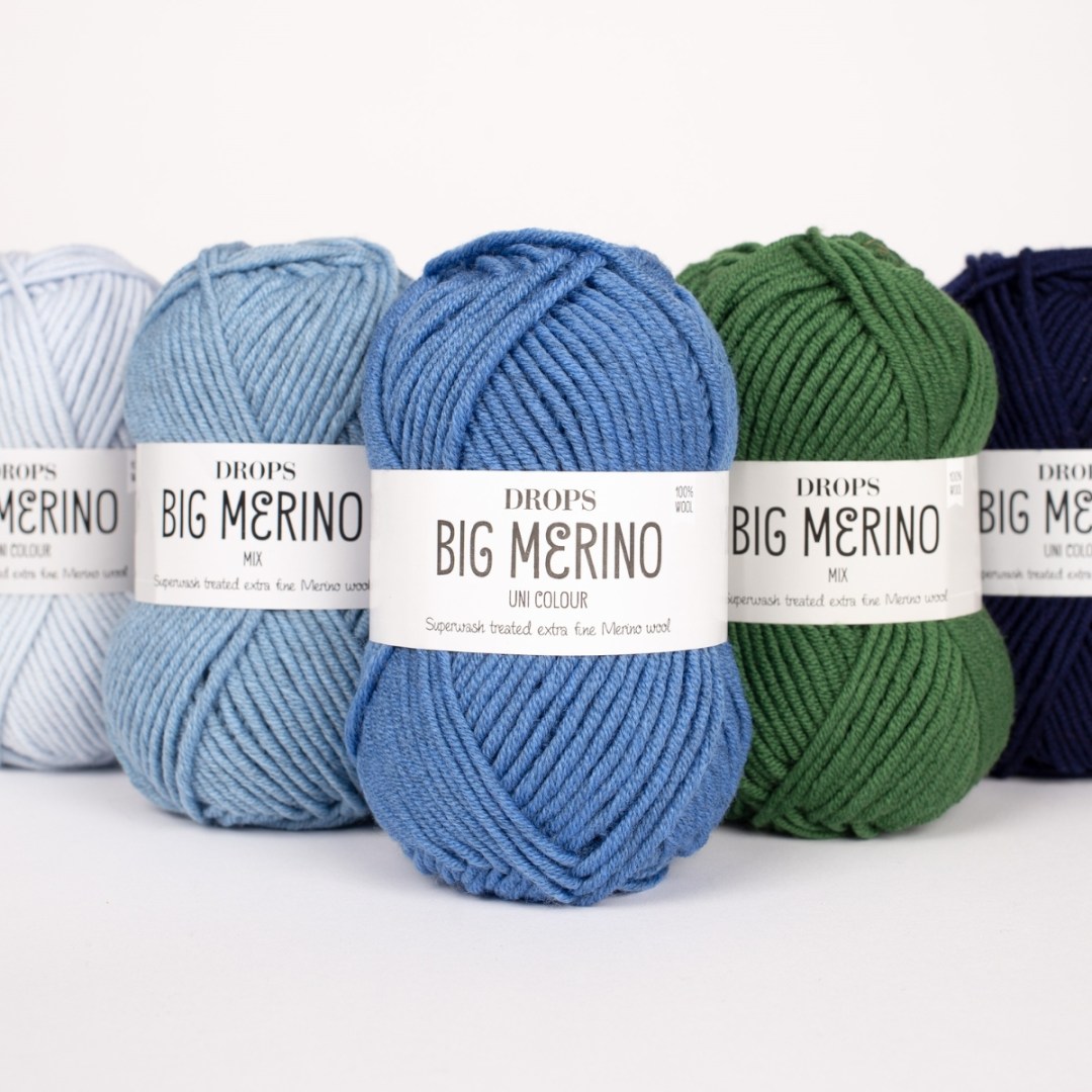 Το DROPS Big Merino είναι η συνέχεια του DROPS Merino Extra Fine, που αποτελείται από πολύ λεπτές ίνες μαλλιού μερινός από ζώα ελευθέρας βοσκής στη Νότια Αμερική.