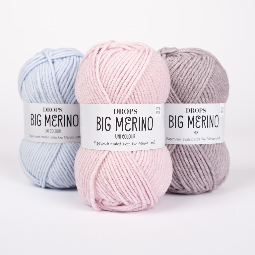 Το DROPS Big Merino είναι η συνέχεια του DROPS Merino Extra Fine, που αποτελείται από πολύ λεπτές ίνες μαλλιού μερινός από ζώα ελευθέρας βοσκής στη Νότια Αμερική.