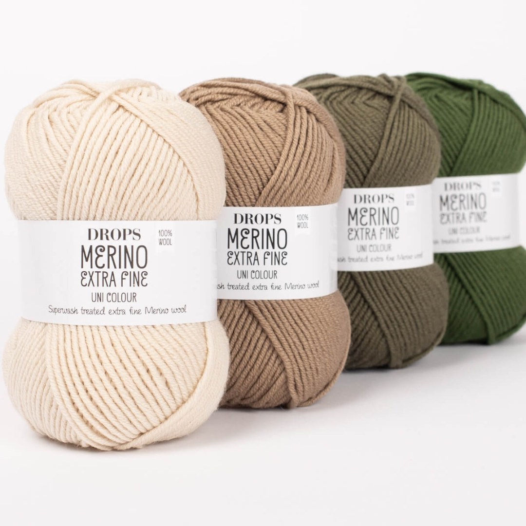 Το DROPS Merino Extra Fine είναι νήμα που περιστρέφεται από πολύ λεπτές ίνες μαλλιού μερινός από ζώα ελευθέρας βοσκής και στη Νότια Αμερική.